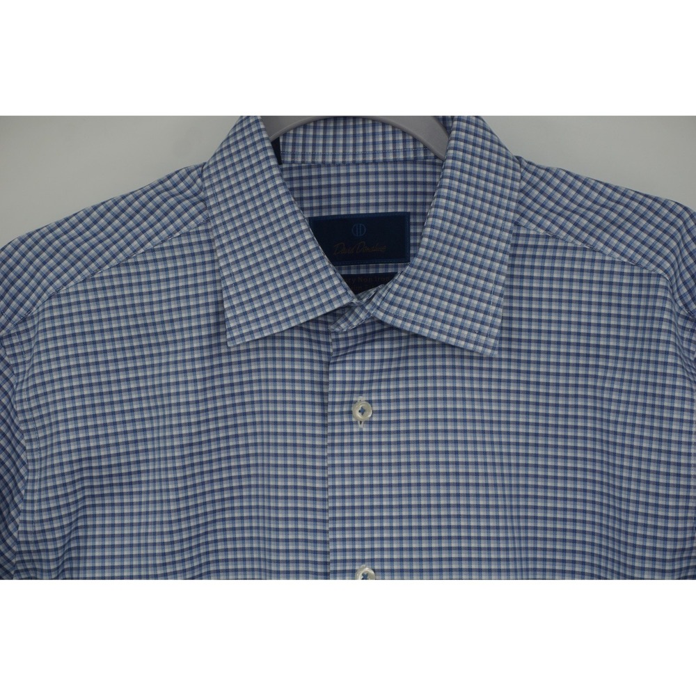David Donahue Dress Shirt Mens 16 32/33 Blue Non Iron Slim Fit Long Sleeve